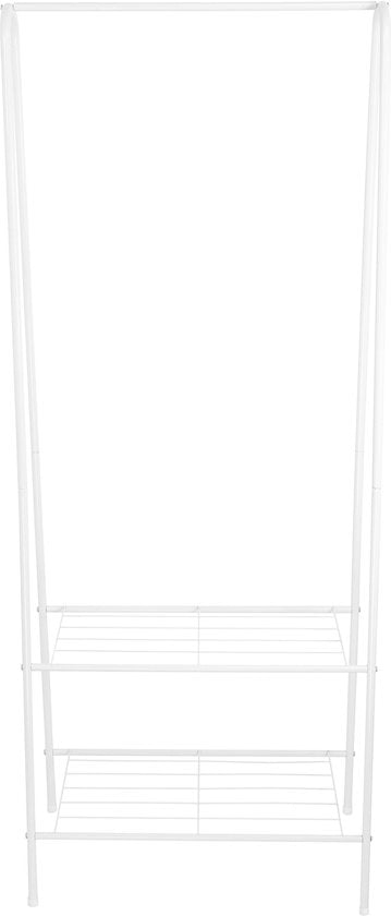 Kledingrek Staand – Kledingrek met Planken – Garderoberek Metaal – Open Kast – Kapstokrek – Wit – Voor Slaapkamer en Hal