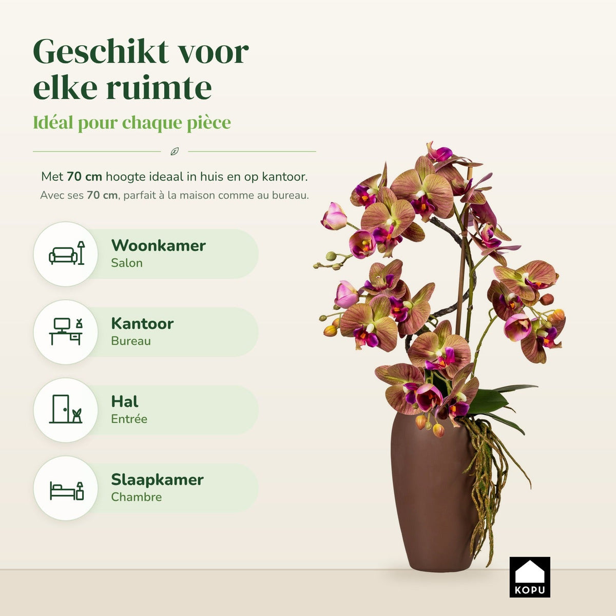 Kopu® Kunstbloem Orchidee 70 cm Paars in bruine Vaas - Phalenopsis