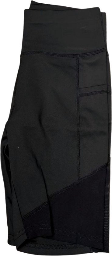 SparkNine Powermesh dames short - korte broek- fitness - stijlvolle mesh - met zakken - M - zwart - high-waist - ademend & squatproof