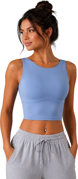 SparkNine Supportflex Sporttop met Built-in Bra - uitneembare pads - L - blauw - sport bh - met hoge ondersteuning - cropped