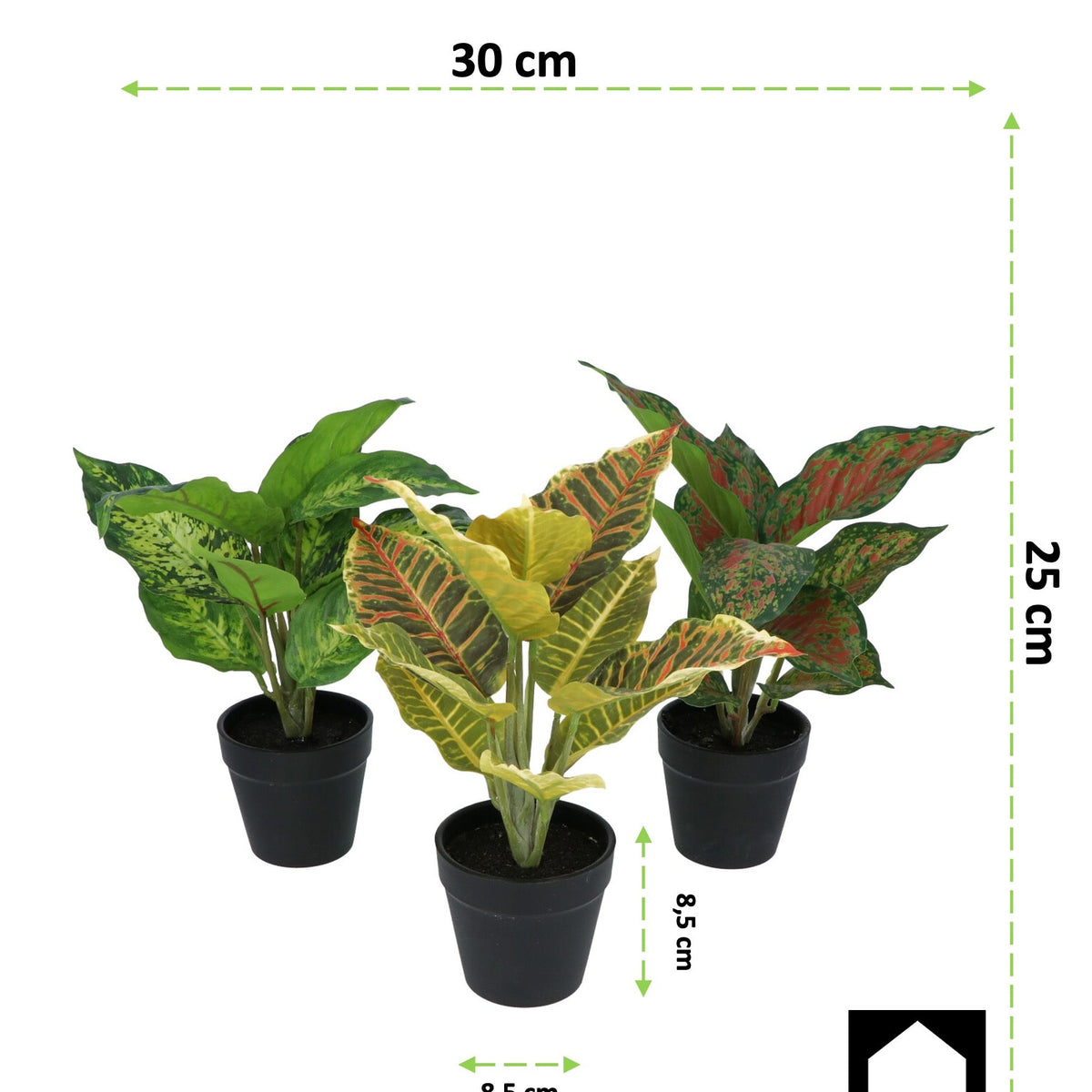 Kopu® set 3 verschillende kunstplantjes 25 cm hoog