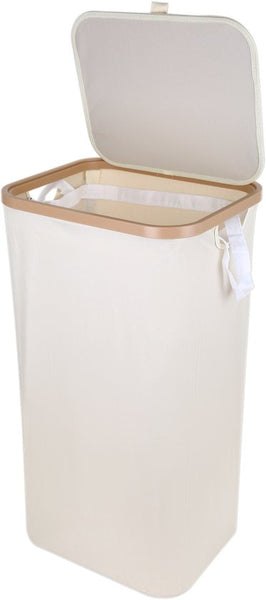 Wasmand met Deksel – Opvouwbare Wasmand – Wasbox 100L – Wassorteerder met Binnenzak – Beige – Voor Badkamer, Slaapkamer en Wasruimte