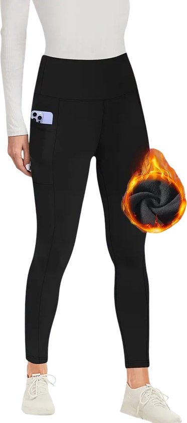 SparkNine Strongfleece legging - met zakken - fleecegevoerd - S - zwart - zacht & warm - winter legging
