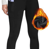 SparkNine Strongfleece legging - fleecegevoerd - met zakken - M - zwart - zacht & warm - winter legging