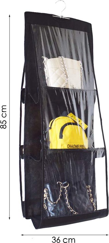 Tassen organizer - Opbergen van 6 Handtassen - Zwart - Hangende tassenopberger - 85 cm x 36 cm - Organiser