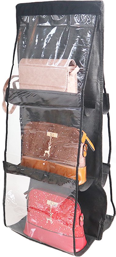 Tassen organizer - Opbergen van 6 Handtassen - Zwart - Hangende tassenopberger - 85 cm x 36 cm - Organiser