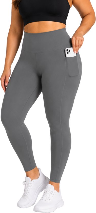 SparkNine Softcurve plus size legging - met zijzakken - L-XL - grijs - zachte stof - ademend - niet doorschijnend