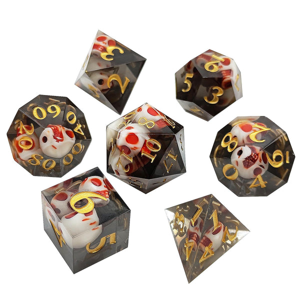7 delige Resin Dice Set “Obsidian Skulls"