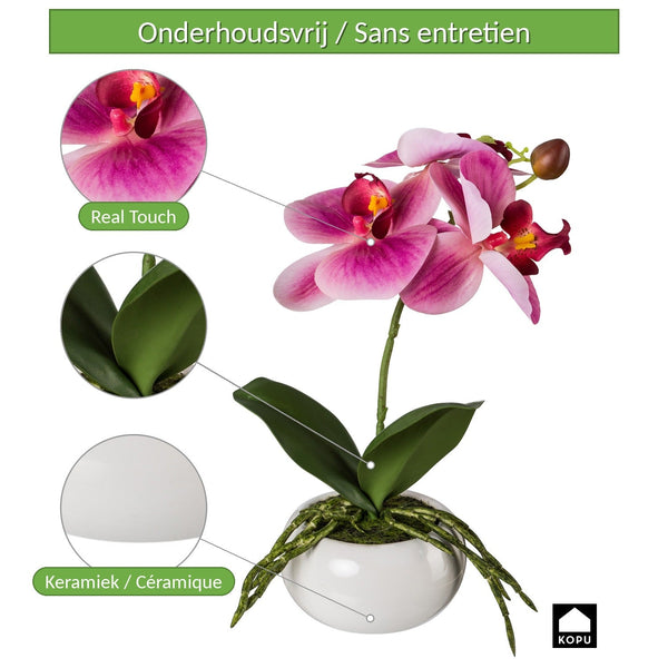 Kopu® Set 2 stuks Kunstplant Mini Orchidee 27 cm in witte Sierpot - Roze