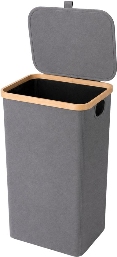 Wasmand met Deksel – Opvouwbare Wasmand – Wasbox 100L – Wassorteerder met Binnenzak – Grijs – Voor Badkamer, Slaapkamer en Wasruimte