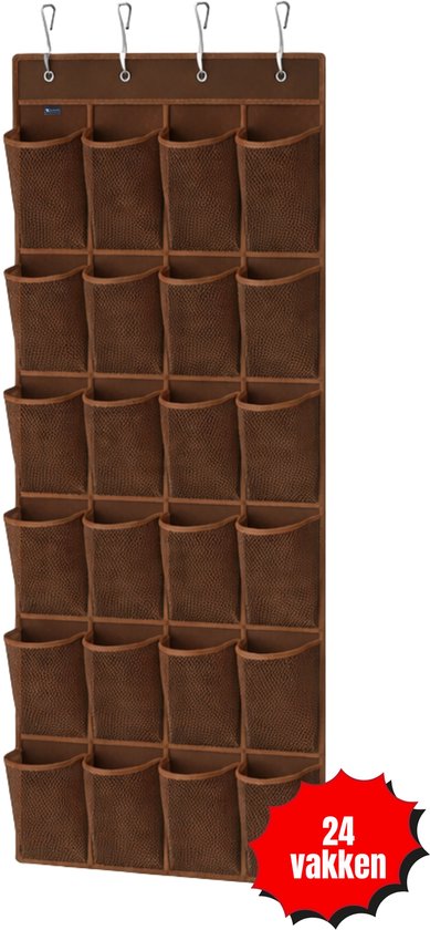 Schoenenkast Hangend - Schoenenzak 24 vakken - Opbergen van Schoenen aan Deur - Schoenenzak Bruin - Oplossing voor rondslingerende schoenen - Hoogwaardige Schoenenkast