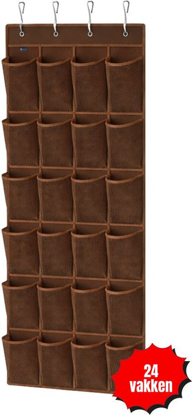 Schoenenkast Hangend - Schoenenzak 24 vakken - Opbergen van Schoenen aan Deur - Schoenenzak Bruin - Oplossing voor rondslingerende schoenen - Hoogwaardige Schoenenkast