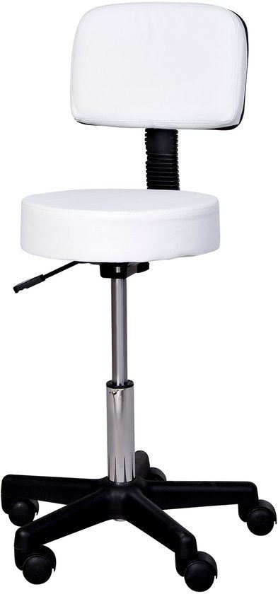 Ergonomische Rolkruk met Rugleuning in Hoogte Verstelbaar - Wit
