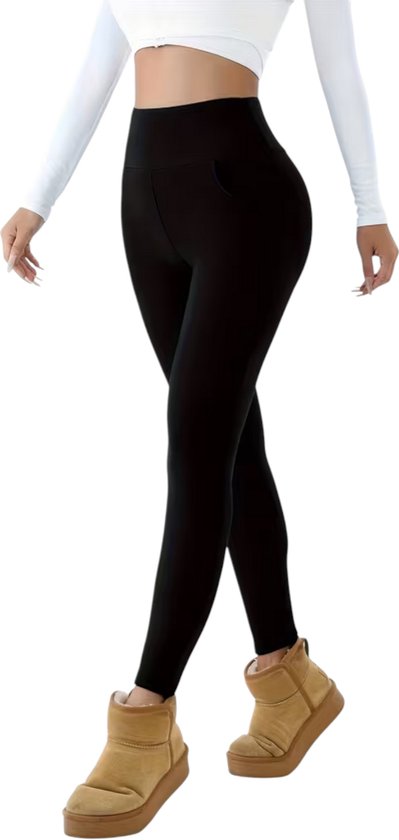 SparkNine Softwarm thermische legging - winterbroek - XXL - zwart - hoge taille - met zijzakken - warm & zacht