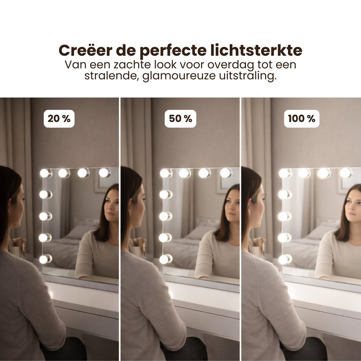 Hollywood Spiegel met Verlichting – Make-up Spiegel met LED Lampen – Dimmbaar & Touchbediening – Tafelmodel & Wandmontage – Kaptafel Spiegel met Verlichting – 58 x 48 cm – Wit