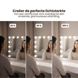 Hollywood Spiegel met Verlichting – Make-up Spiegel met LED Lampen – Dimmbaar & Touchbediening – Tafelmodel & Wandmontage – Kaptafel Spiegel met Verlichting – 58 x 48 cm – Wit