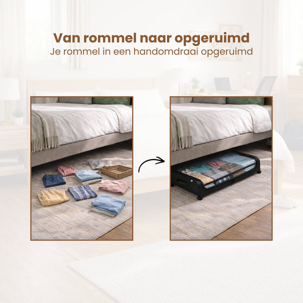 Onderbed Opbergbox met Wielen – Opbergbox Onder Bed 80x44x16 cm – Transparant & Stofvrij – Opbergbox voor Kleding, Schoenen & Beddengoed – Ruimtebesparende Bedlade
