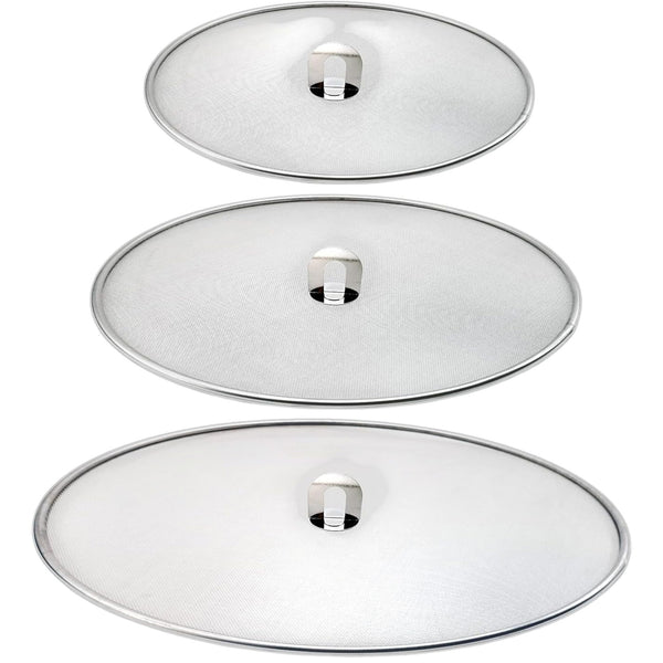RVS Antispatdeksel Set van 3 – Ø20 - Ø25 - Ø30 cm – Spatdeksel voor Pan – Fijne Antispat Zeef – Vetbeschermer voor Bakken & Braden – Vaatwasserbestendig – Universeel Formaat