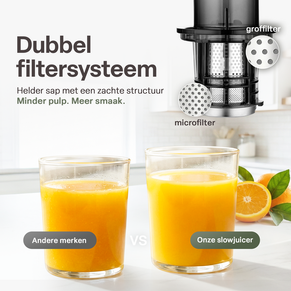 Chefino Slowjuicer – Koude Pers Sapcentrifuge – Extra Brede Vultrechter 9 cm – Stille High-Torque Motor – Dubbel Filtersysteem – Hoog Saprendement – Makkelijk te Reinigen