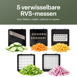 Chefino Trito - Groentesnijder Set met Opvangbak 750 ml – Mandoline Snijder – Groente Hakker – Uiensnijder – Blokjessnijder – Julienne Snijder – Groente Rasp – Keuken Mandoline met 5 RVS Messen