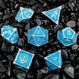 7-delige Metal Dice Set – “Frostbite” (Blauw met Zilver)