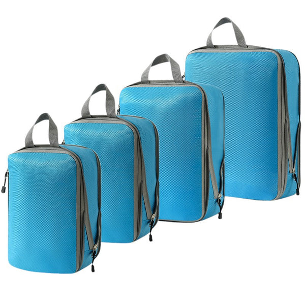Compressie Packing Cubes - Blauw - 4 stuks - Compression Rits - Organizer Set Voor Koffers en Tassen - Bagage & Backpack Compression
