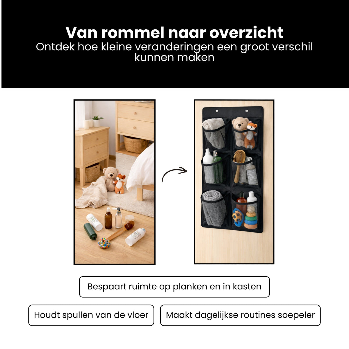 Schoenenkast Hangend - Schoenenzak 6 vakken - Opbergen van Schoenen aan Deur - Schoenenzak Zwart - Oplossing voor rondslingerende schoenen - Hoogwaardige Schoenenkast