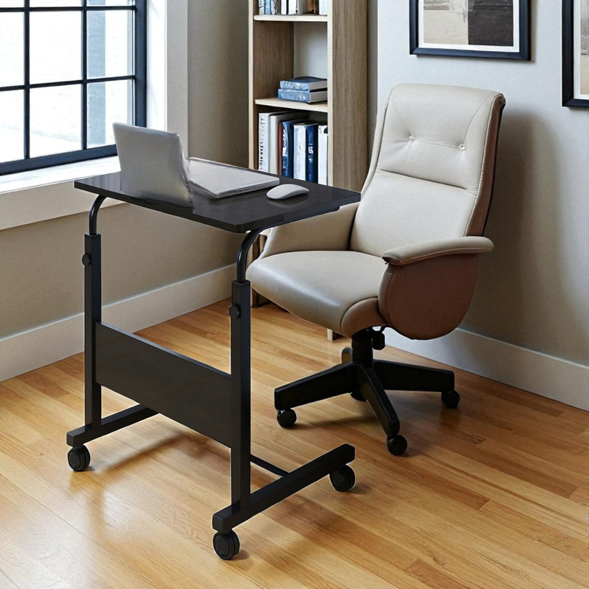 Verstelbare Laptoptafel op Wielen – In Hoogte Verstelbaar (71-98 cm) – 60 cm Breed – Compact Bureau – Verrijdbaar Laptoptafeltje voor Thuis & Kantoor – Zwart