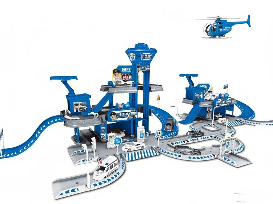 Politie Parkeergarage Speelset met Auto’s & Helikopter – Grote DIY Speelgarage met Licht & Geluid – Interactief Politie Speelgoed voor Kinderen