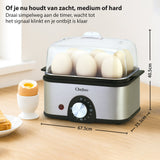 Chefino Eierkoker – Elektrisch – 8 Eieren – RVS – BPA-vrij – Timer & Automatische Uitschakeling – Inclusief Maatbeker met Eierprikker & Pochéerschaal – Anti-oververhitting – Zilver-Zwart