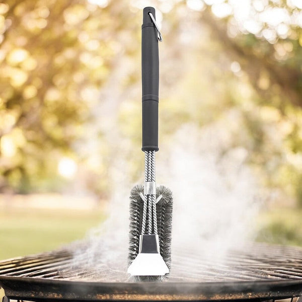 BBQ Borstel met Schraper - BBQ Accessoires - BBQ Schoonmaakborstel geschikt voor alle merken - 2 in 1 - Barbecue Staalborstel - RVS - Zilver