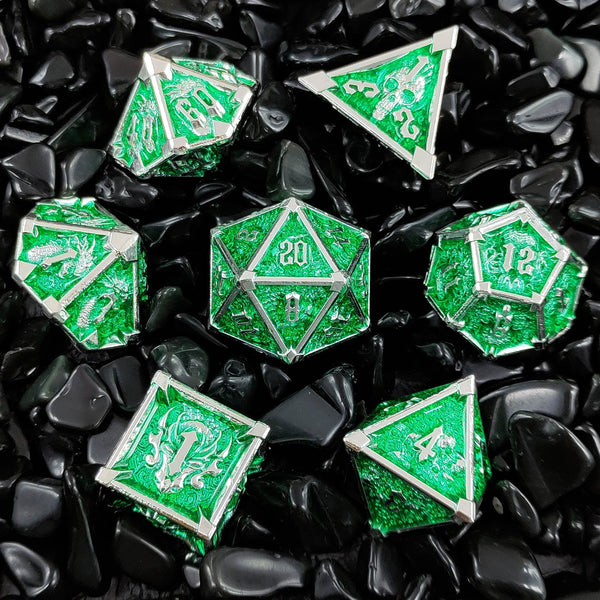 7-delige Metal Dice Set ‘Emerald Skull’