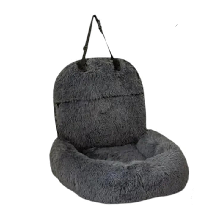 Autostoel Hond Achterbank - Grijs - Fluffy - 70 x 60 x 50 cm - Hondenmand Met Veiligheidsriempje Voor In De Auto - Automand Hond - Hondenstoel voor Grote Honden