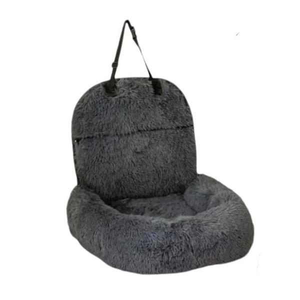 Autostoel Hond Achterbank - Grijs - Fluffy - 70 x 60 x 50 cm - Hondenmand Met Veiligheidsriempje Voor In De Auto - Automand Hond - Hondenstoel voor Grote Honden