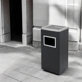 Asbak Voor Buiten - Zwart met RVS - 31 cm x 25 cm x 61 cm - Vloerasbak - Buitenasbak Groot - Rookpaal - Asbakken - Staande Asbak met RVS Afvalbak