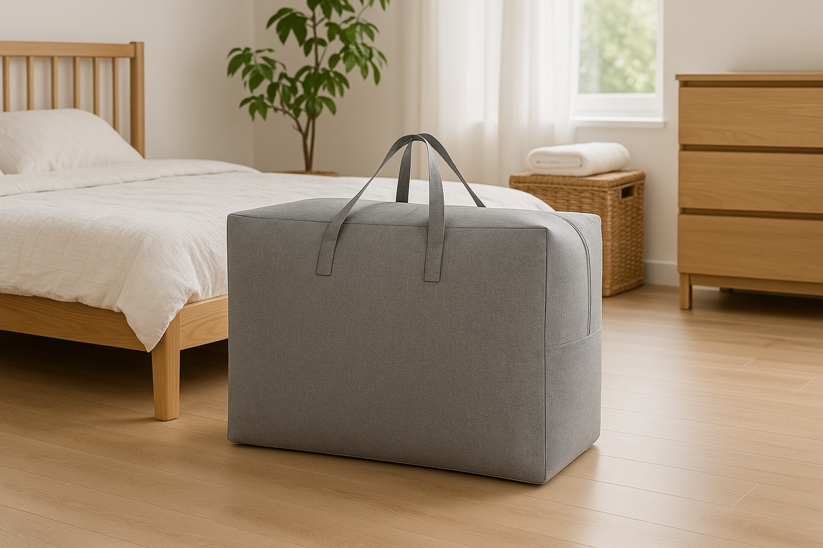 Opbergtas Groot 58x46x28 cm – Draagbare Opbergzak met Handvat – Opbergbox voor Kleding, Dekens & Textiel – Vouwbaar & Ademend – Grijs