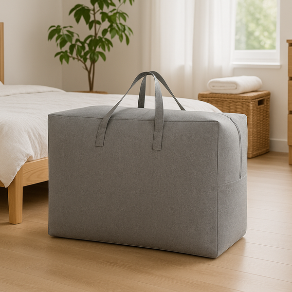 Opbergtas Groot 58x46x28 cm – Draagbare Opbergzak met Handvat – Opbergbox voor Kleding, Dekens & Textiel – Vouwbaar & Ademend – Grijs