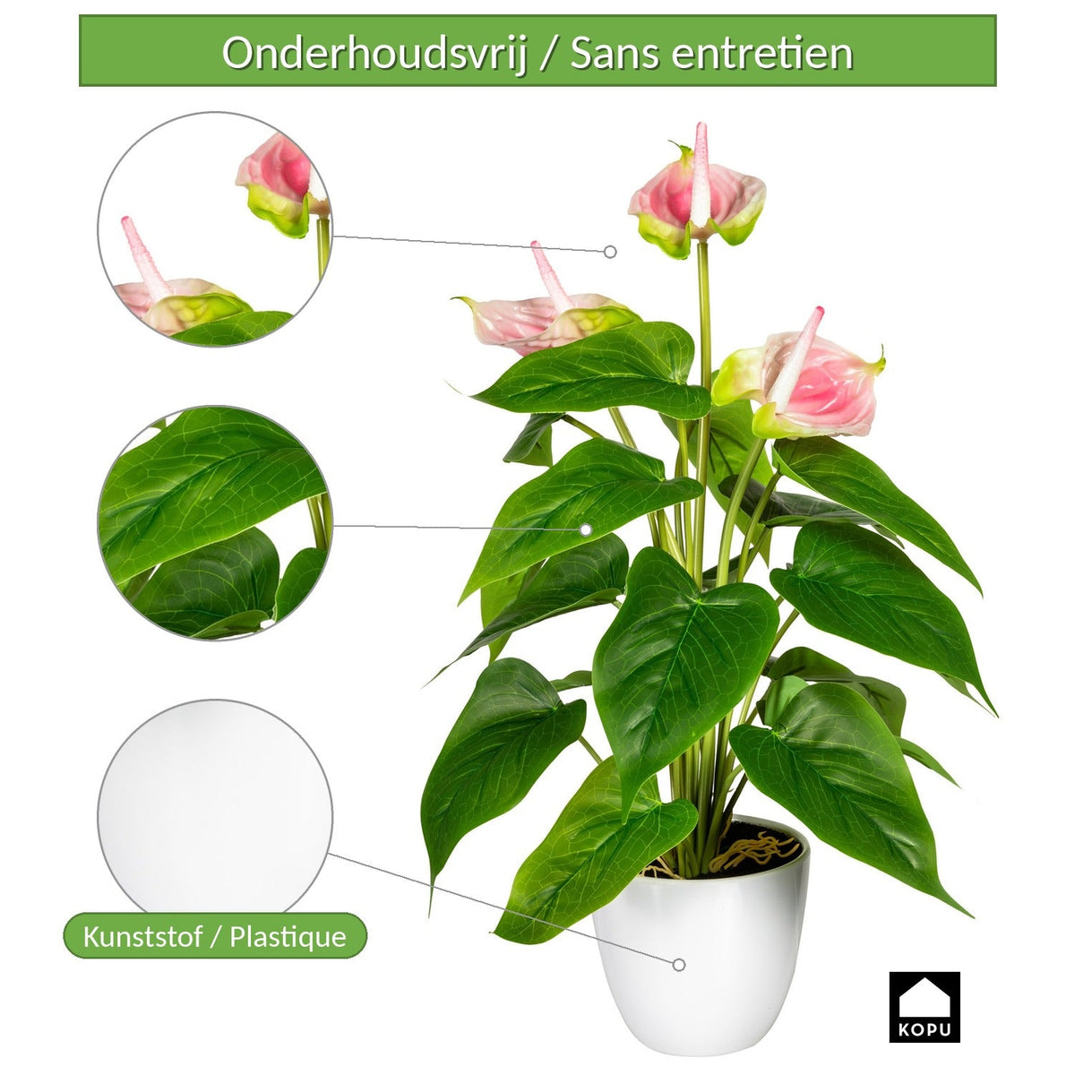Kopu 2 Stuks Anthurium Roze Kunstplant 40 cm - Flamingoplant Roze