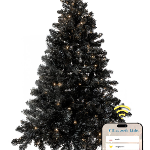 Excellent Trees® Stavanger Black 180 cm Zwarte Kerstboom met Verlichting 350 LED Lampjes ⌀110cm - ↕180cm