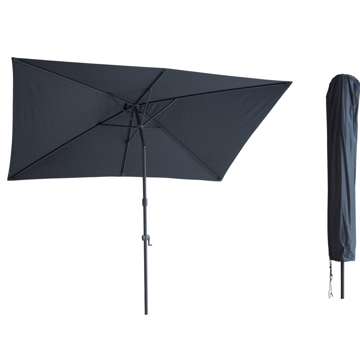 Kopu® Sevilla Parasol Rechthoek 200x300 cm met Hoes - Balkonparasol Grijs