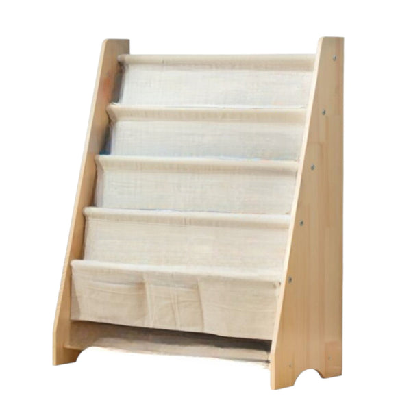 Kinderboekenkast - 76 x 62 x 28 cm - Bruin - Hout met Linnen - Kinderboekenrek - Boekenrek Kinderkamer