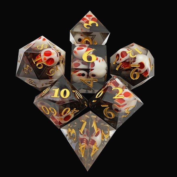 7 delige Resin Dice Set “Obsidian Skulls"