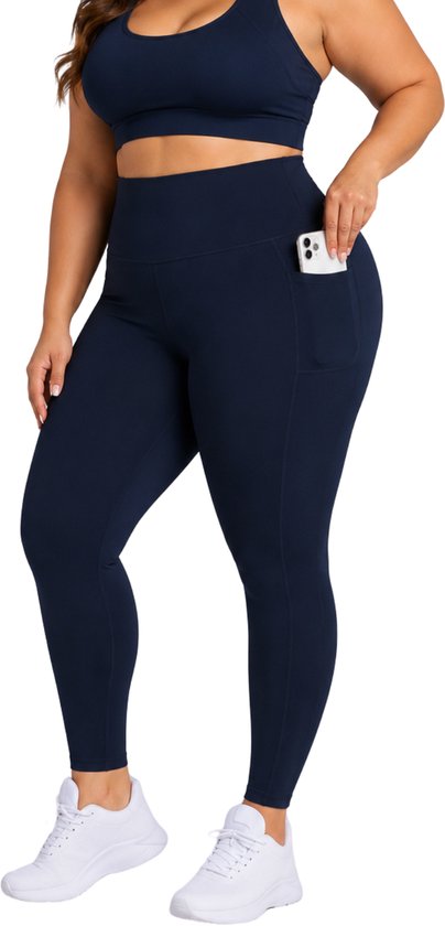 SparkNine Softcurve plus size legging - met zijzakken - 4XL - blauw - zachte stof - ademend - niet doorschijnend