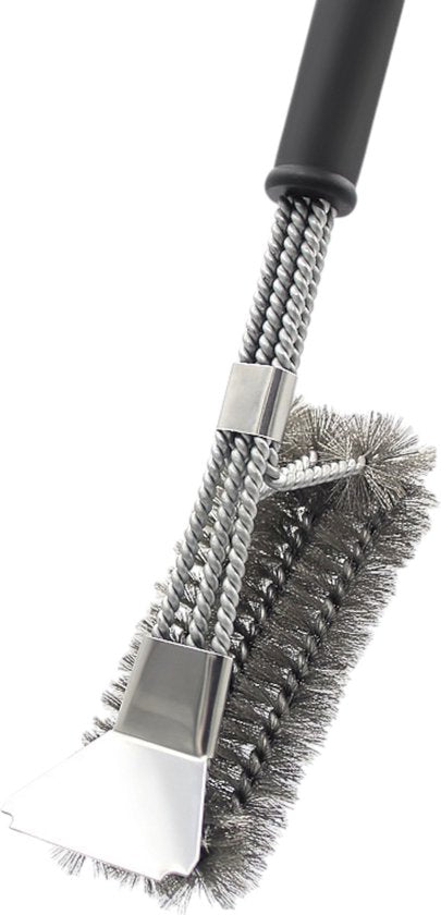 BBQ Borstel met Schraper - BBQ Accessoires - BBQ Schoonmaakborstel geschikt voor alle merken - 2 in 1 - Barbecue Staalborstel - RVS - Zilver