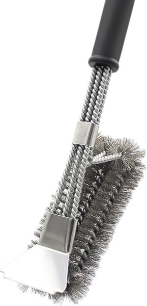BBQ Borstel met Schraper - BBQ Accessoires - BBQ Schoonmaakborstel geschikt voor alle merken - 2 in 1 - Barbecue Staalborstel - RVS - Zilver