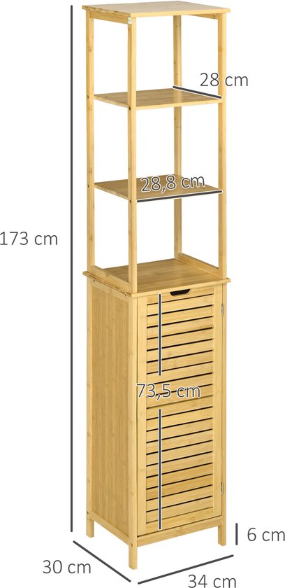 4goodz Bamboe Badkamerkast 173 cm Hoog met 3 open vakken