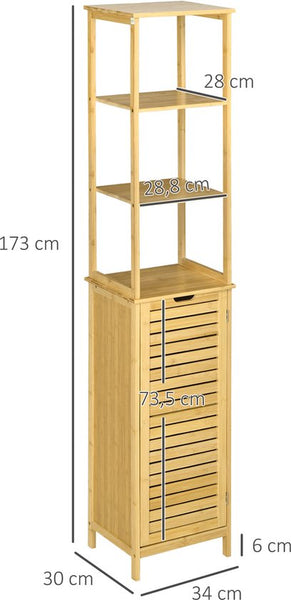 4goodz Bamboe Badkamerkast 173 cm Hoog met 3 open vakken