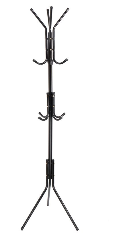Kapstok Staand – Kledingrek met 12 Haken – Hoogte 172 cm – Staande Kapstok Metaal – Vrijstaande Kapstok – Zwart – Voor Hal, Slaapkamer en Kantoor