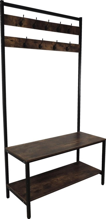 4livingz Stevige Retro Kapstok Bank 42x100x183 cm - zwart/bruin
