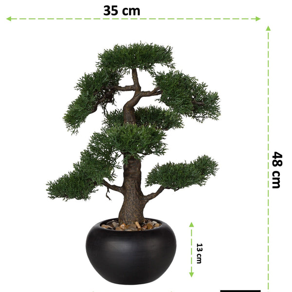 Kopu® Kunstplant Bonsai Ceder 48 cm met zwarte Pot - Bonsai boompje